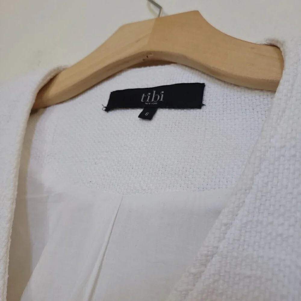 TIBI NY 100% Cotton Cropped Asymmetrical Knit Moto Jacket White 6 Quirt Luxury